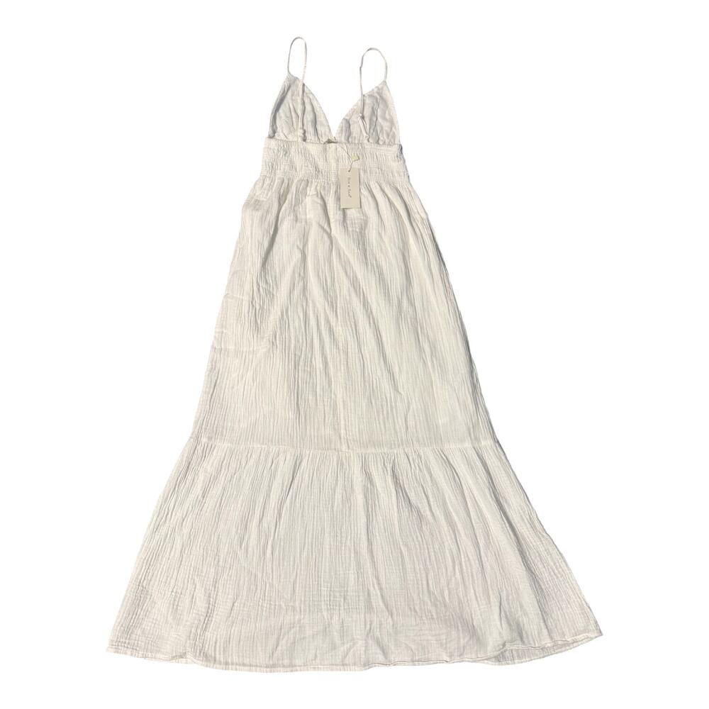 Sim & Sam White Cotton Dress Medium V-Neck Open Back Boho Cottagecore Summer - Picture 6 of 15